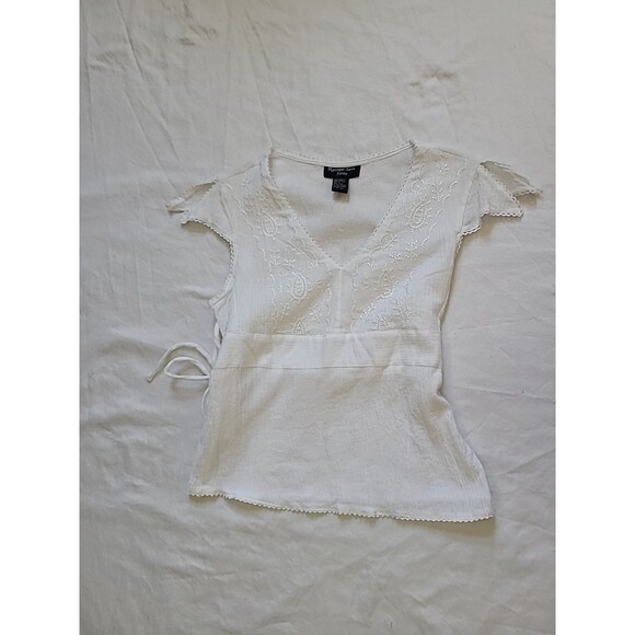 Mystique Aura Ladies Top-Size PL-white-Short Sleeves Gauze Summer Ties - Picture 1 of 7